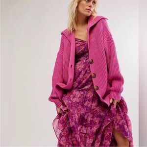Free People swim too deep Pink Cardigan